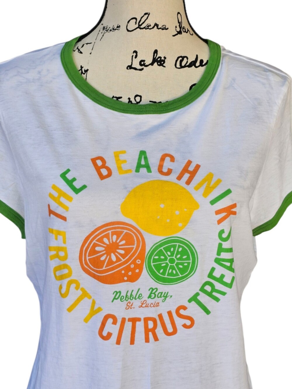 American Eagle White Citrus Graphic Tee with Green Trim - Picture 3 of 7